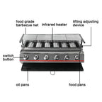 Steel 6 Burners LPG Barbecue BBQ Grill Grill Size 790*250mm Garden