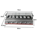 Steel 6 Burners LPG Barbecue BBQ Grill Grill Size 790*250mm Garden