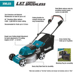 Makita XML03CM1 36V (18V X2) LXT® Brushless 18" Lawn Mower Kit with 4 Batteries