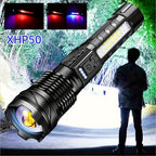 Super Powerful Flashlight Rechargeable Torch Light High Power Strong LED White Flash Light Tactical Lantern with Charging Cable