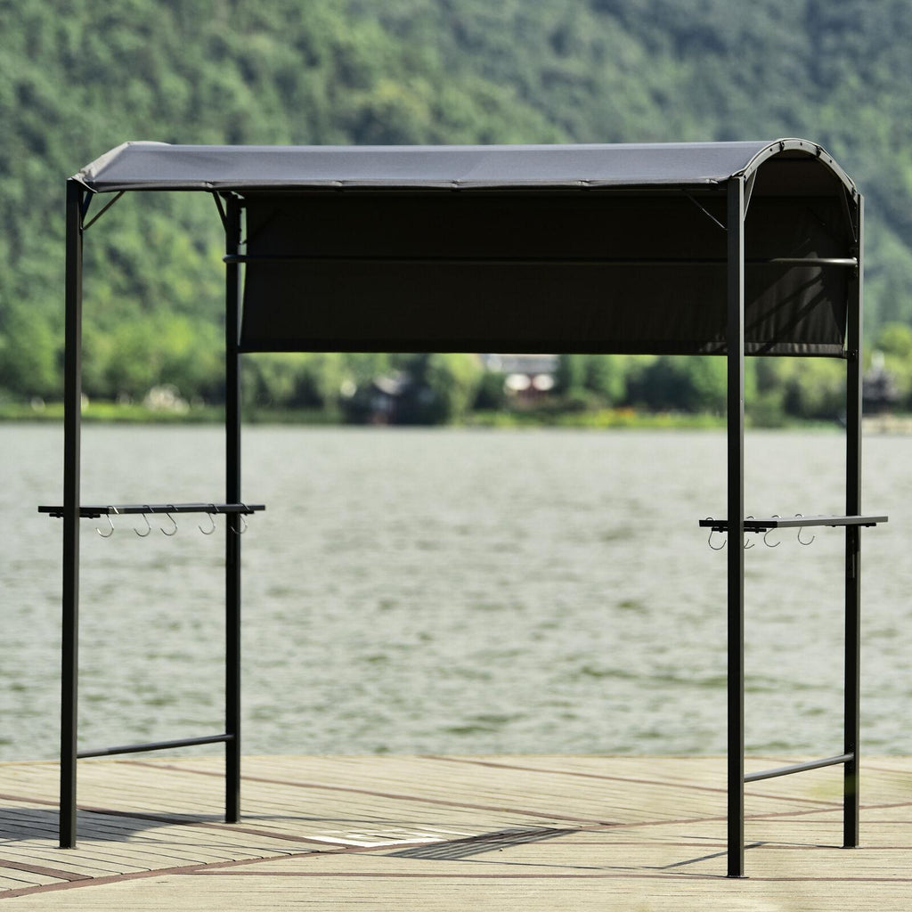 Steel Tiered Backyard Patio BBQ Grill Gazebo with Side Awning Bar Counters Hooks