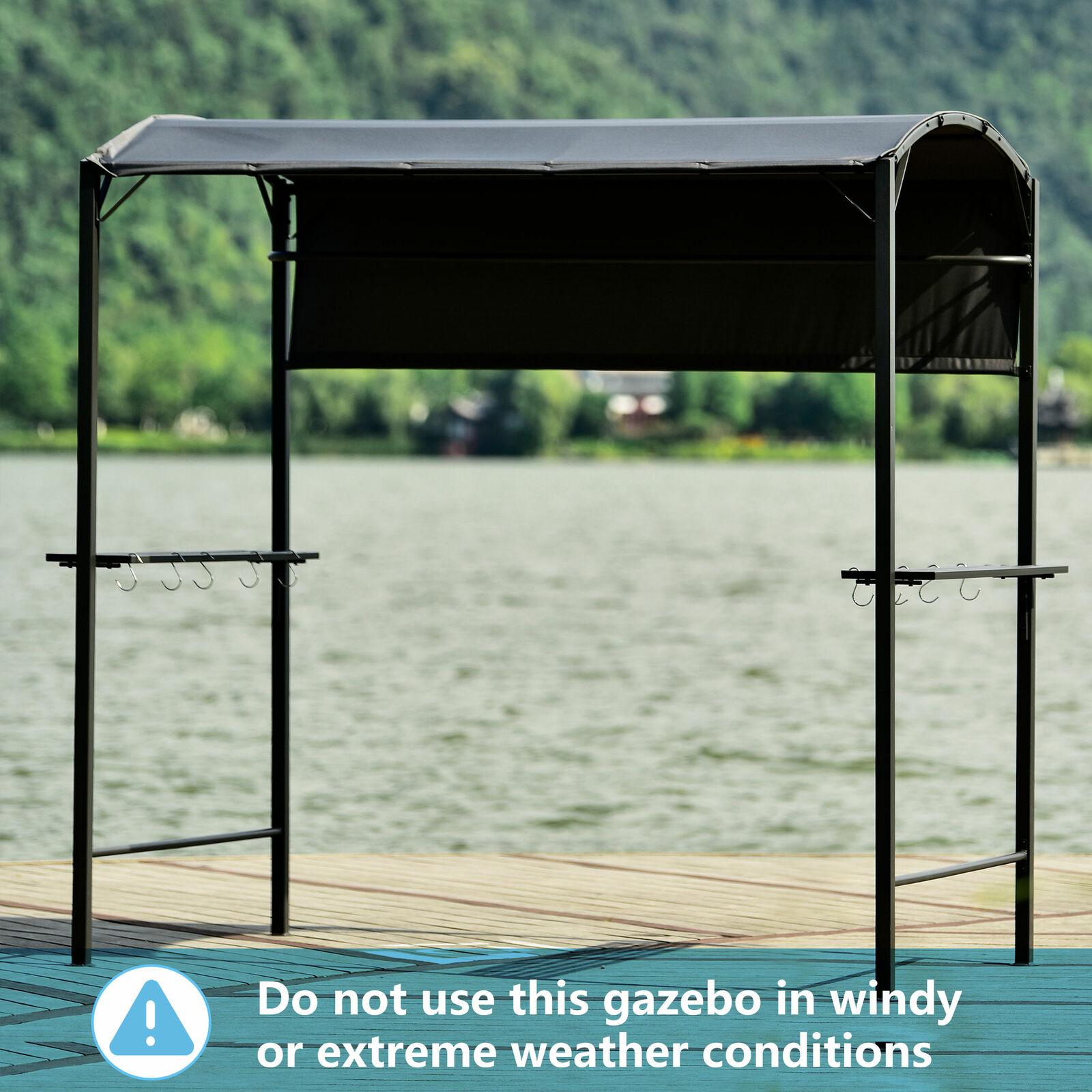 Steel Backyard Patio BBQ Grill Gazebo with Side Awning Bar Counters Hooks AS
