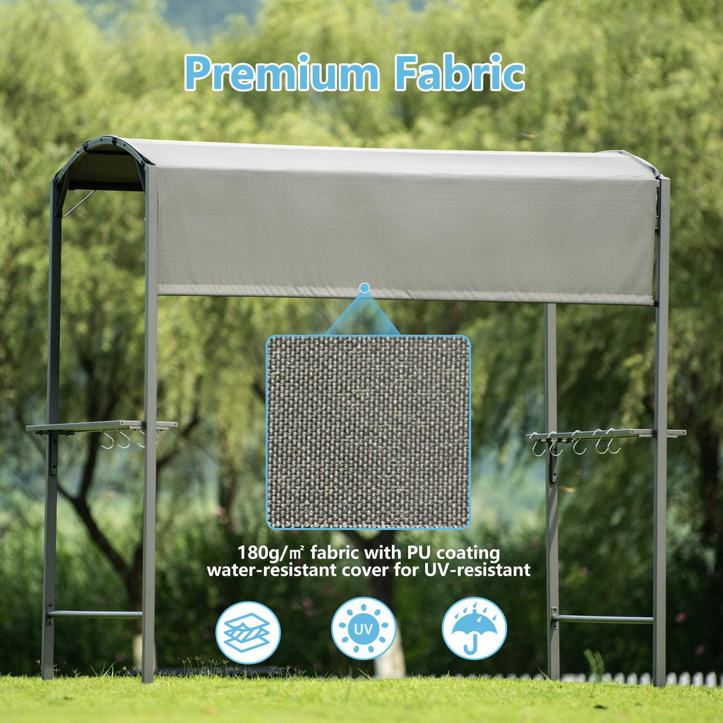 Steel Backyard Patio BBQ Grill Gazebo with Side Awning Bar Counters Hooks VF