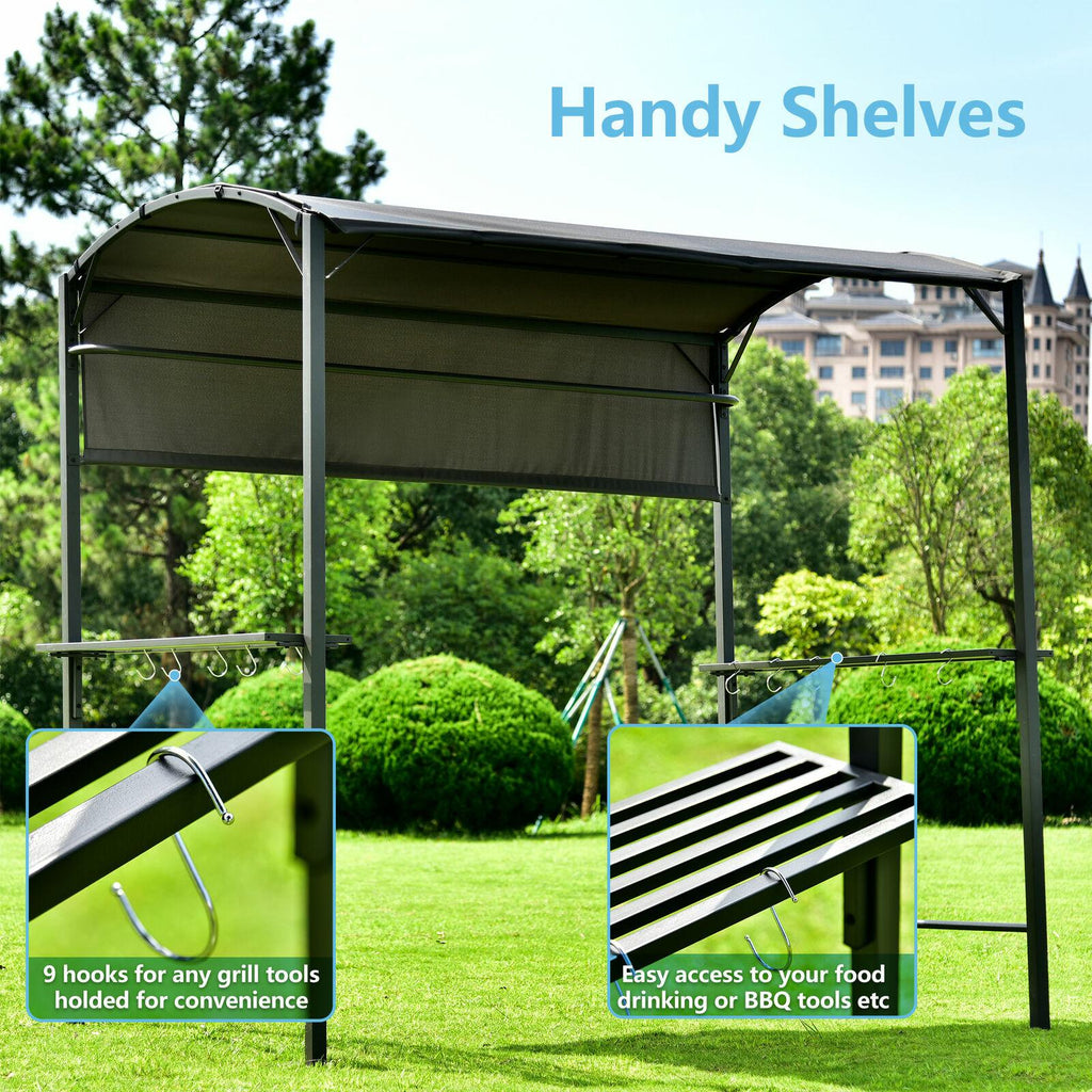 Steel Tiered Backyard Patio BBQ Grill Gazebo with Side Awning Bar Counters Hooks