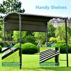 Steel Tiered Backyard Patio BBQ Grill Gazebo with Side Awning Bar Counters Hooks