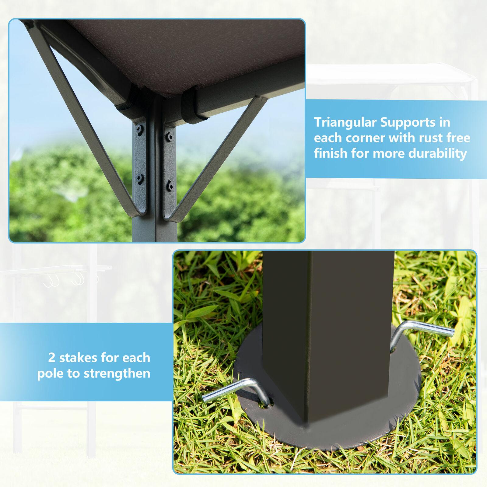 Steel Tiered Backyard Patio BBQ Grill Gazebo with Side Awning Bar Counters Hooks