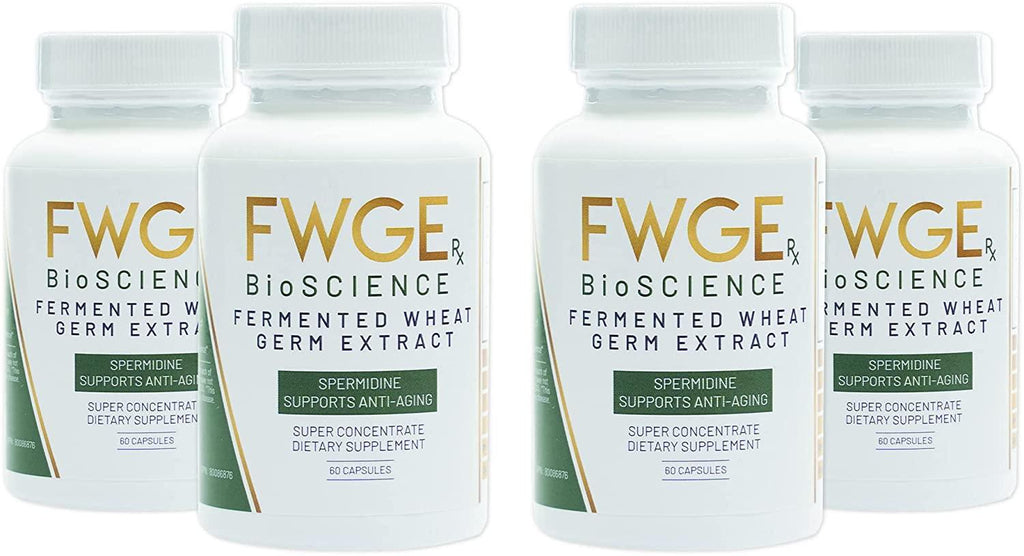 Spermidine Anti-Aging and Cell Renewal Premium Fermented Wheat Germ Extract, Autophagy Inducer, Holistic, Non-GMO, Gluten-Free, Sugar-Free, Vegan, Antioxidant, Natural, 4 Bottles 240 Capsules