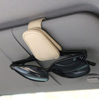 KIWEN Sunglasses Holders for Car Sun Visor, Magnetic Leather Glasses Eyeglass Hanger Clip for Car, Ticket Card Clip Eyeglasses Mount (Beige)