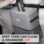 HOTOR Car Trash Can, 3-Gallon Ultra-Large Car Garbage Can, 100% Leakproof &amp; Waterproof Trash Can for Car, Multipurpose Car Trash Bin with Adjustable Straps, Magnetic Buckles, Mesh Pockets (Gray)