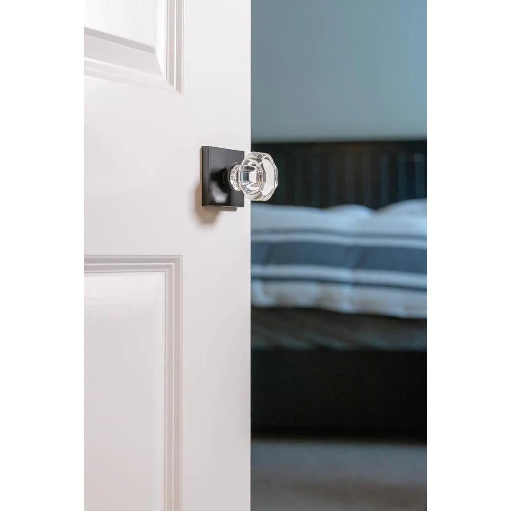 Crystal Black Bed/Bath Door Knob with Modern Square Rosette