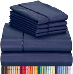 LuxClub 7 PC Split King Sheet Set Bamboo Sheets Deep Pockets 18" Eco Friendly Wrinkle Free Cooling Sheets Machine Washable Hotel Bedding Silky Soft - Navy Split King