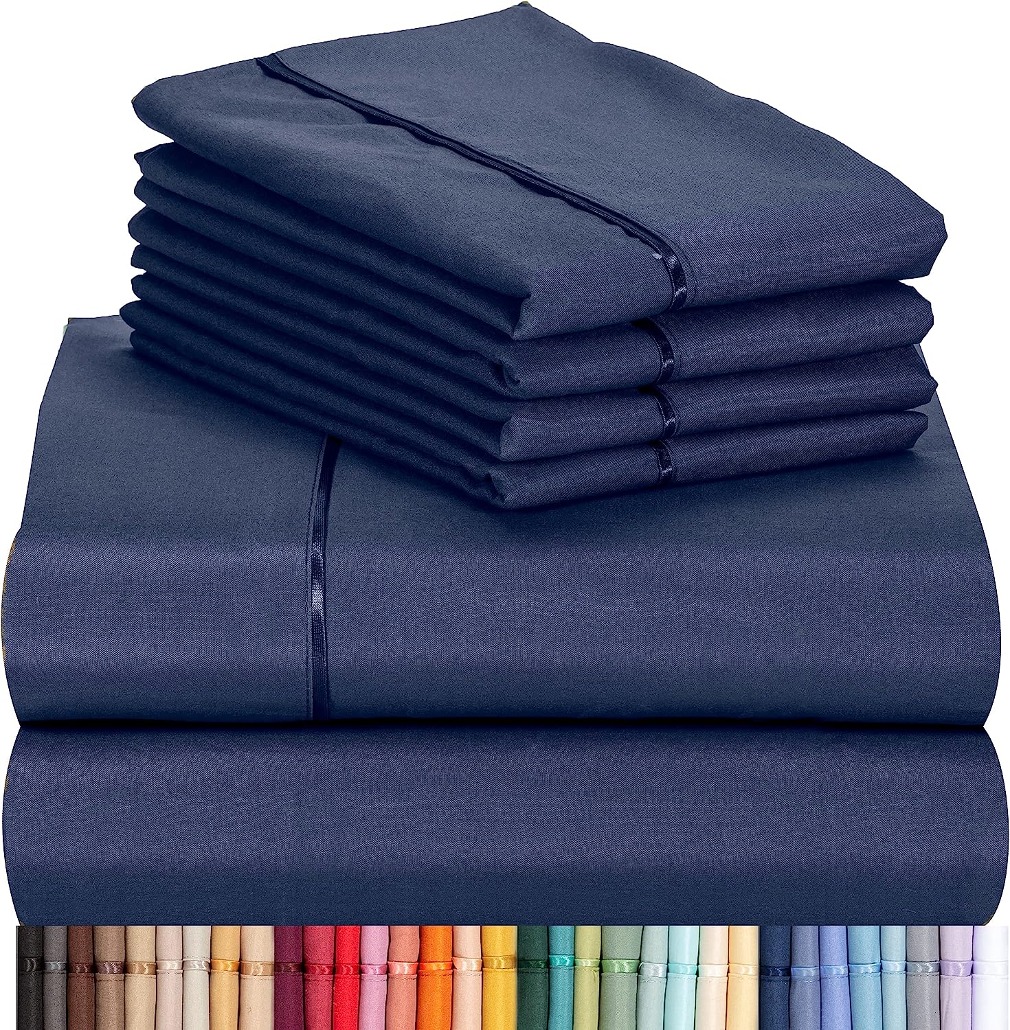 LuxClub 6 PC Full Size Sheet Set Bamboo Sheets Deep Pockets 18" Eco Friendly Wrinkle Free Cooling Sheets Machine Washable Hotel Bedding Silky Soft - Navy Full