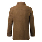 casual thick stand collar patchwork single breasted woolen coat for men
