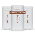 Native Deodorant | Natural Deodorant for Women and Men, Aluminum Free with Baking Soda, Probiotics, Coconut Oil and Shea Butter | Coconut &amp; Vanilla - Pack of 3