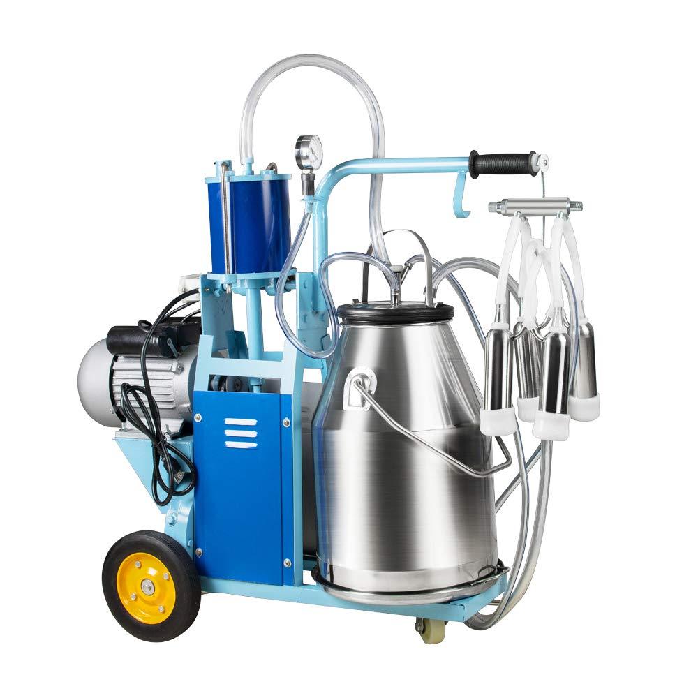 Electric MilMachine 1440rmp Pulsation Vacuum Pump Milker for Livestock Farm Automatic Cow Goat MilSuction Machine with 25L/6.6Gallon  Steel Bucket 110V(Deliver Within 3-7Days)
