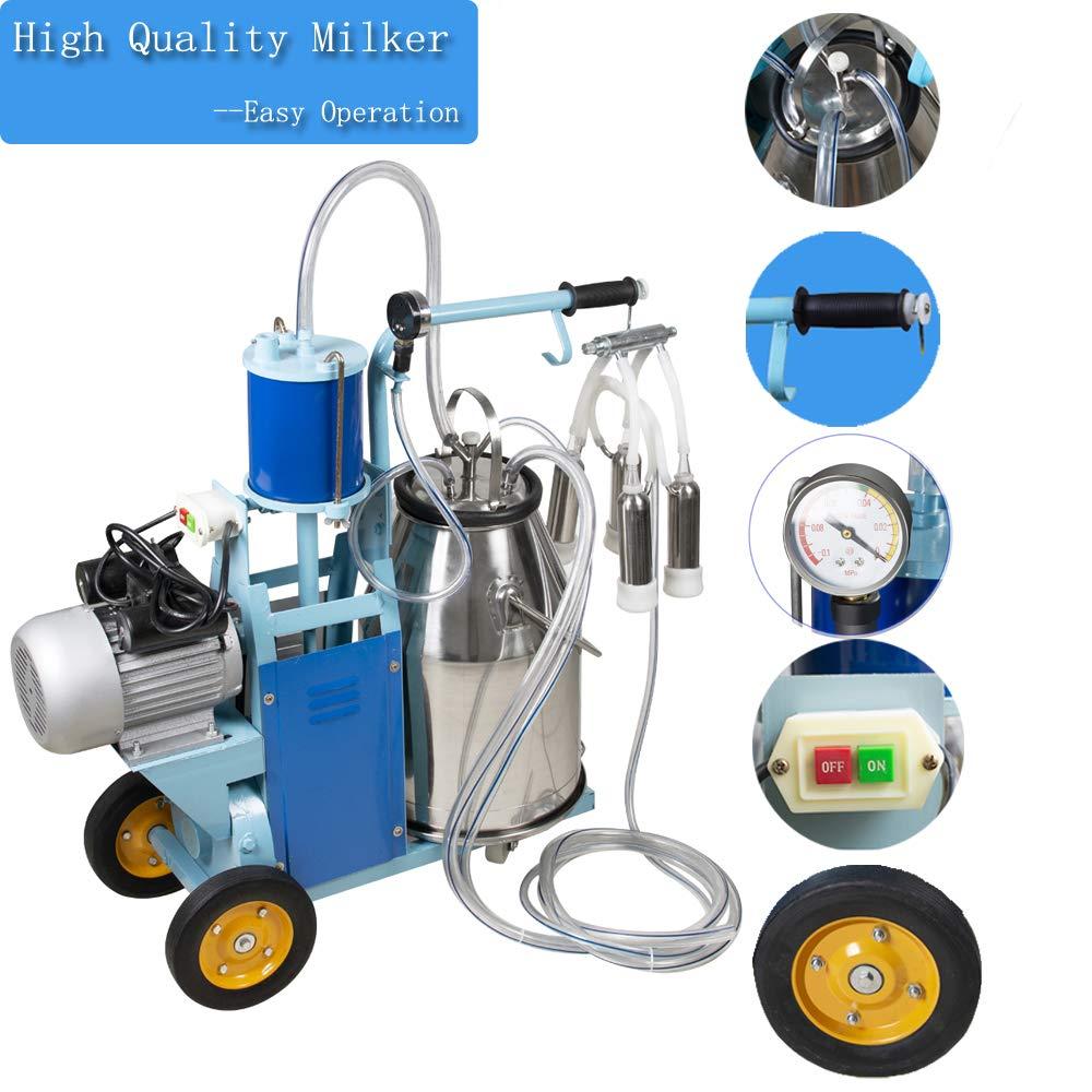 Electric MilMachine 1440rmp Pulsation Vacuum Pump Milker for Livestock Farm Automatic Cow Goat MilSuction Machine with 25L/6.6Gallon  Steel Bucket 110V(Deliver Within 3-7Days)