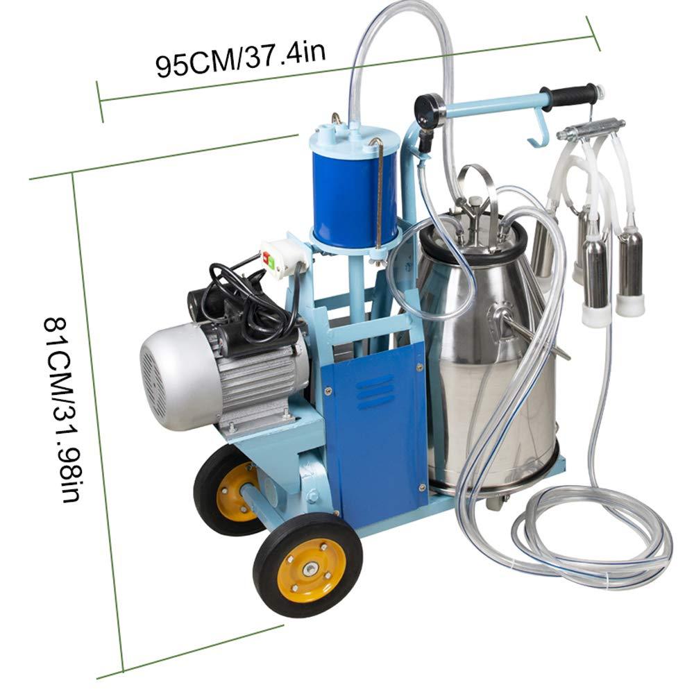 Electric MilMachine 1440rmp Pulsation Vacuum Pump Milker for Livestock Farm Automatic Cow Goat MilSuction Machine with 25L/6.6Gallon  Steel Bucket 110V(Deliver Within 3-7Days)
