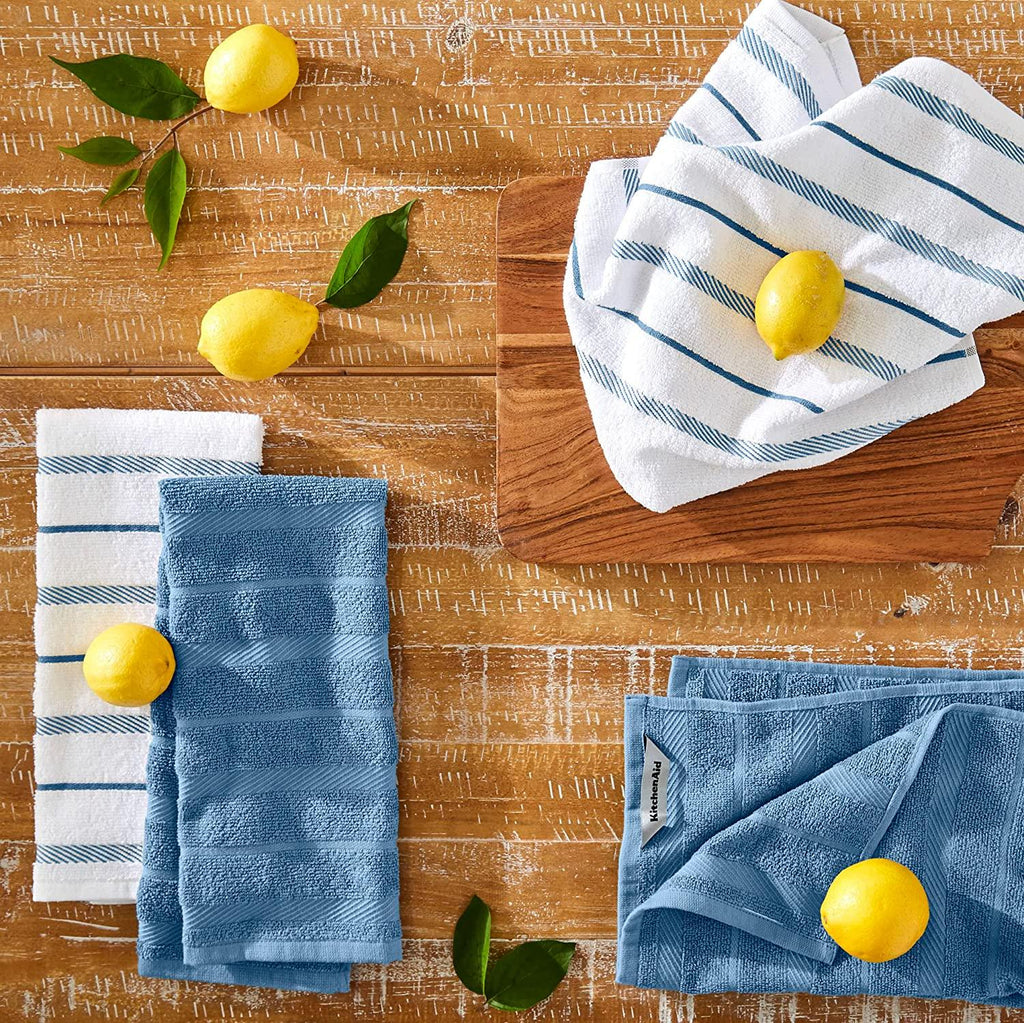 KitchenAid Albany Kitchen Towel Set, Set of 4, Blue Velvet