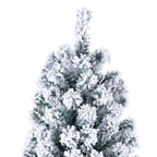 9' Christmas Tree with String Lights, Green and White PVC Flocking Snow Premium Holiday with Branches including Foldable Metal Base