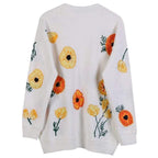 white floral loose sweater