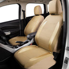 Flying Banner car seat Covers Protects Water Proof Faux Leather Carbon Fiber Front and Rear Bench (Gold Beige, Full Set)