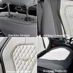 Coverado Leather Seat Covers Full Set, 5 Seats Universal Seat Covers for Cars, Waterproof Luxury Leatherette Seat Cushions, Front and Rear Seat Protectors, Seat Covers Fit for Most Vehicles Gray/White