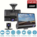 3 Lens Dash Camera, 4'' Touch IPS Screen Car Video Recorder, 1080P +720P+720P
