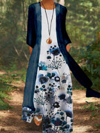 Casual Loose Floral Print Suit Short Sleeve Maxi Dress