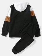 mens color block stitching hoodie casual two pieces outfits with sweatpants