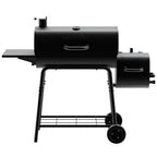 Charcoal Grill Barrel BBQ Smoker Combo Heavy Duty Steel Outdoor CooBlack