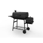 Charcoal Grill Barrel BBQ Smoker Combo Heavy Duty Steel Outdoor CooBlack