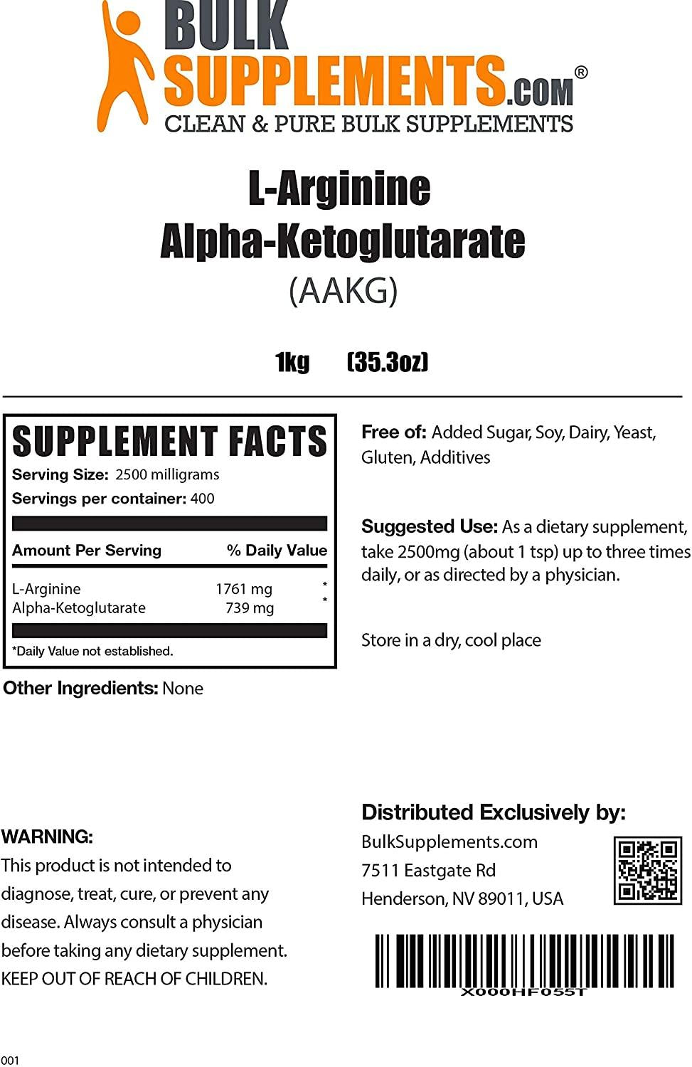 BulkSupplements.com L-Arginine a-Ketoglutarate (AAKG) Powder - Weight Gainer for Men - Workout Powder - Alpha Amino - Arginine Supplement (5 Kilograms - 11 lbs)