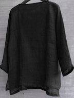 Cotton & Linen Solid Color V-Neck Blouse