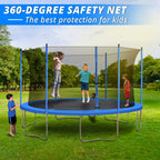 12ft 300lbs Load Trampoline With Enclosure For Kids Toddlers And Adults, Indoor Outdoor Recreational Exercise Trampoline, 144x144x112.6'' Blue
