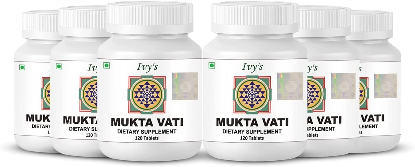 Ivy's Mukta Vati 120 Herbal Tablets a Bottle I Natural Blood Pressure Support Supplement I Natural Supplements for Heart Health, Anxiety & Hypertension I Natural Ingredients (6 Bottles)