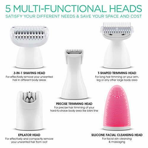 Electric Shaver for Women Bikini Trimmer Hair Remover for Face Body, 5 in 1