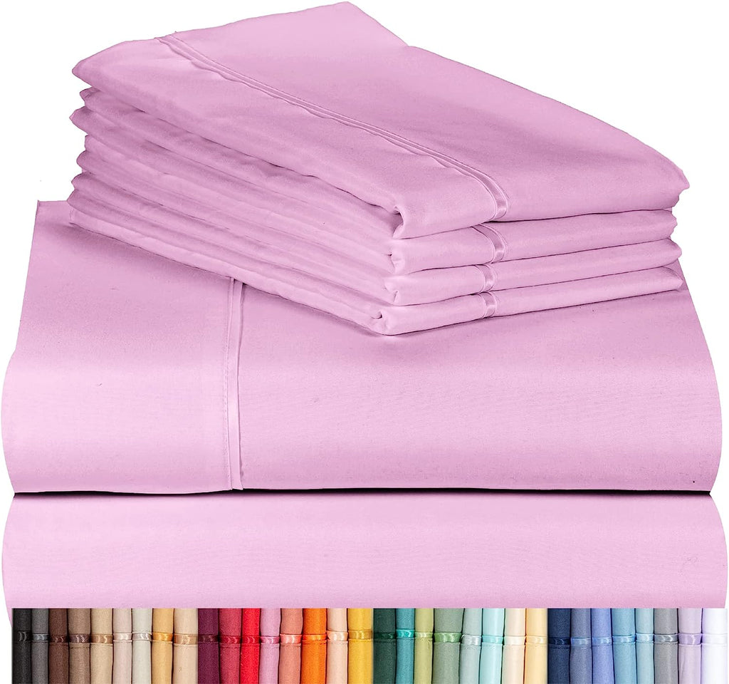 LuxClub Twin XL Sheets Set - Soft Twin Bed Sheets for Boys and Girls, 4 PC Deep Pockets 18" Eco Friendly Wrinkle Free Kids Fitted Sheets Machine Washable Hotel Bedding Silky Soft - Light Plum Twin XL