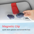 KanSmart Sunglass Holder for Car Visor Sunglasses Clip Magnetic Leather Glasses Eyeglass Holder Truck Car Interior Accessories Universal for Woman Man -Red