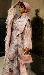 Luxury Elegant Full-Length Brocade Kaftan with Matching Head Scarf