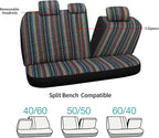 Pariitadin Baja Saddle Blanket Car Seat Covers Full Set with Seat Belt Pads, Washable Breathable Striped Woven Cloth Seat Covers for Cars Interior, Universal Fit Most Cars, Airbag Compatible, Red/Blue