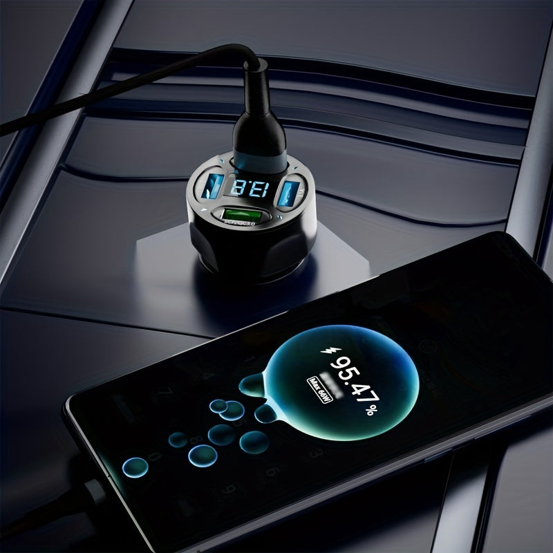 120W Car Charger Fast Charging 4 Usb Digital Display Car Fast Charger 4-in-1 PD Mobile Phone Charging Head 7AQC3.0 Car Phone Adapter Car Accessories