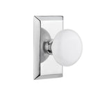 Studio Plate 2-3/8 in. Backset Bright Chrome Privacy Bed/Bath White Porcelain Door Knob