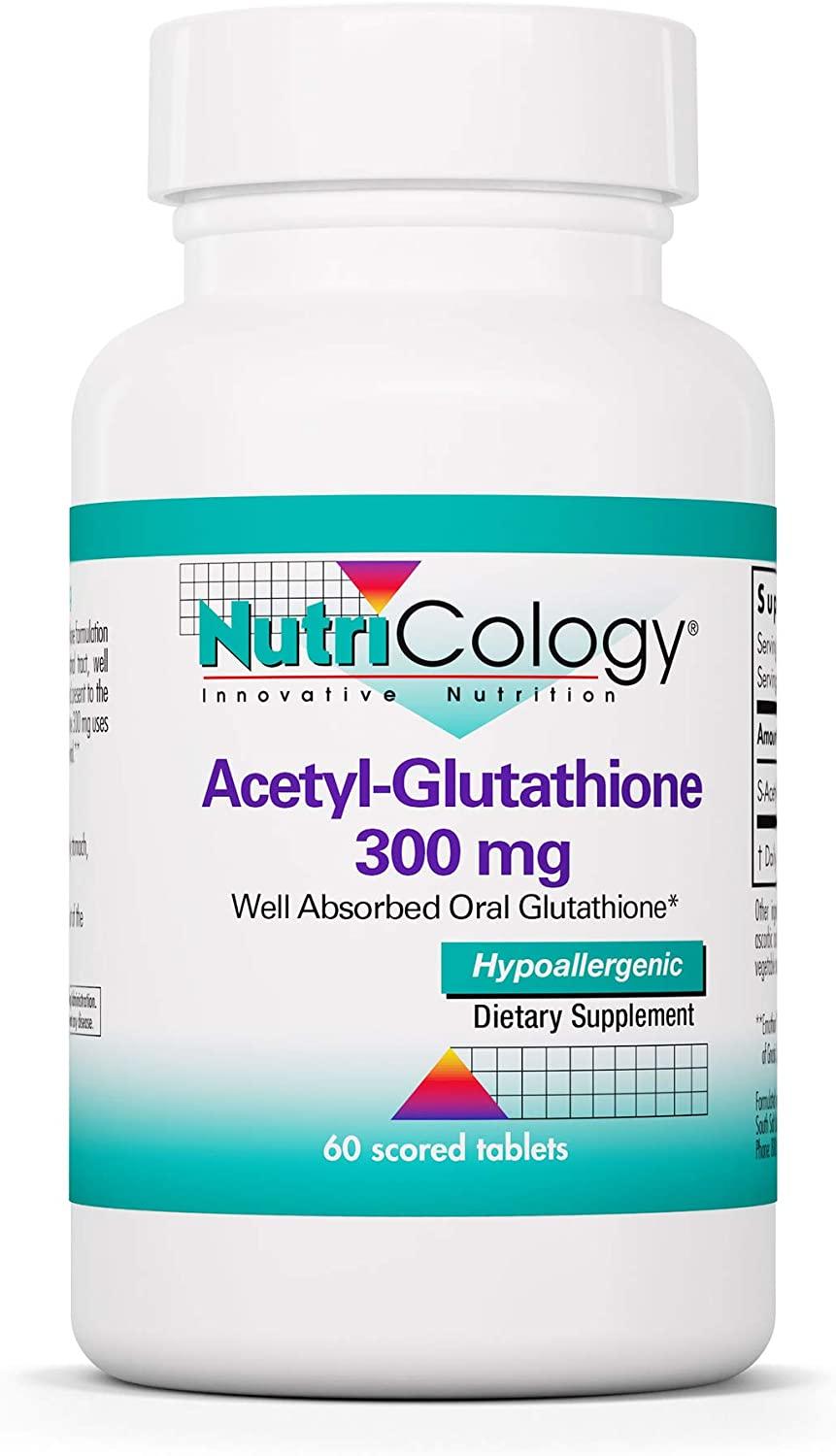 NutriCology Acetyl Glutathione 300mg - Well-Absorbed, Hypoallergenic - 60 Scored Tablets