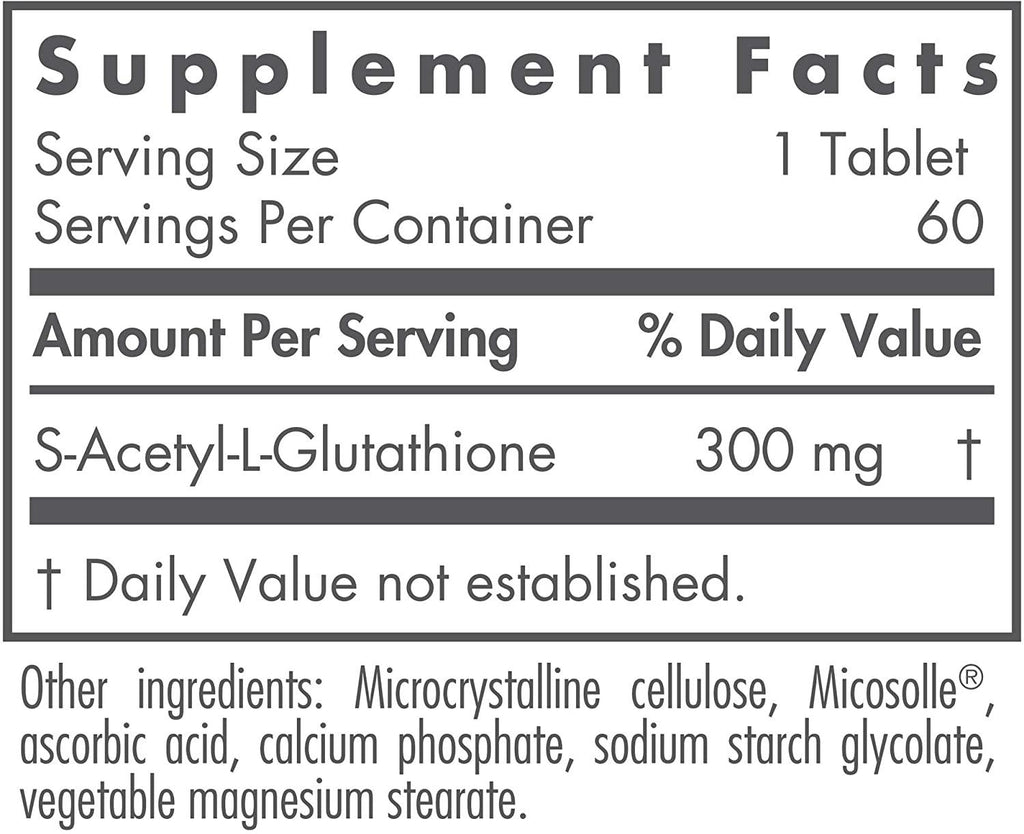 NutriCology Acetyl Glutathione 300mg - Well-Absorbed, Hypoallergenic - 60 Scored Tablets
