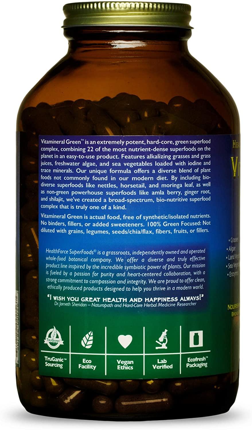 HealthForce SuperFoods Vitamineral Green - 400 VeganCaps - Pack of 3 - All-Natural Green Superfood Complex - Vitamins, Minerals, Amino Acids & Protein - Vegan & No Gluten - 150 Total Servings