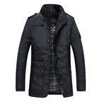 men's casual business windproof thicken multi safe zipper pockets plaid warm trench coat