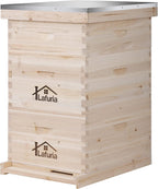 lafuria 3 Layers 30 Frames Langstroth Honey Bee Hive Box Wooden with Metal Roof for Beekeeping