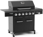 6-Burner Propane Gas BBQ Grill 60,000 BTU Side Burner 12,000 BTU Black