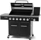 6-Burner Propane Gas BBQ Grill 60,000 BTU Side Burner 12,000 BTU Black