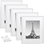 upsimples 16x20 Picture Frame Set of 5, Display Pictures 11x14 with Mat or 16x20 Without Mat,Wall Gallery Poster Frames,White